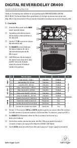 Behringer DIGITAL REVERB/DELAY DR400 Quick Manual preview