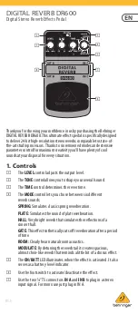 Preview for 1 page of Behringer DIGITAL REVERB DR600 Manual