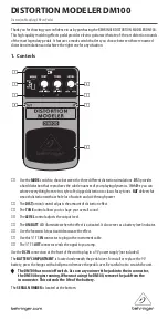 Предварительный просмотр 1 страницы Behringer DISTORTION MODELER DM100 Quick Manual