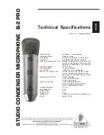 Behringer DUAL DIAPHRAGM CONDENSER MICROPHONE B-2 PRO Specifications предпросмотр