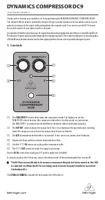 Предварительный просмотр 1 страницы Behringer DYNAMICS COMPRESSOR DC9 Quick Manual