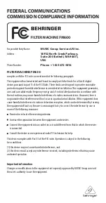 Preview for 3 page of Behringer FILTER MACHINE FM600 User Manual