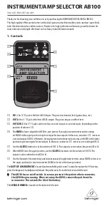 Behringer INSTRUMENT/AMP SELECTOR AB100 User Manual preview