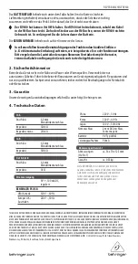 Preview for 2 page of Behringer REVERB MACHINE RV600 (German) Kurzbedienungsanleitung