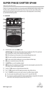 Behringer SUPER PHASE SHIFTER SP400 Manual preview