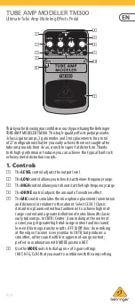 Behringer TUBE AMP MODELER TM300 Manual preview