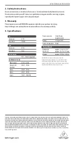 Preview for 2 page of Behringer ULTRA FEEDBACK/DISTORTION FD300 Quick Manual