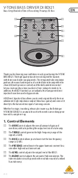 Preview for 1 page of Behringer V-TONE BASS DRIVER DI BDI21 Manual