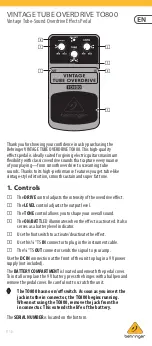 Preview for 1 page of Behringer Vintage tube overdrive TO800 Manual