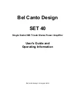 Предварительный просмотр 1 страницы Bel Canto SET 40 User Manual