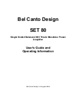 Предварительный просмотр 1 страницы Bel Canto SET 80 User'S Manual And Operating Information