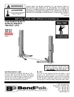 Preview for 1 page of BendPak XPR-9FS Installation And Operation Manual