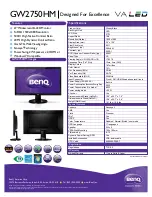 Предварительный просмотр 1 страницы BenQ GW2750HM Specifications