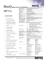 Preview for 1 page of BenQ MP721c - XGA DLP Projector Specifications