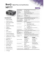 BenQ MP777 Specifications предпросмотр