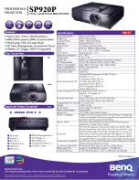 Preview for 1 page of BenQ SP920P Specifications