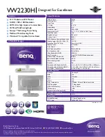 Предварительный просмотр 1 страницы BenQ VW2230H Specifications