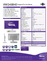 BenQ VW2430H Datasheet предпросмотр