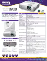 Предварительный просмотр 1 страницы BenQ W1100 Specifications