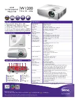 Preview for 1 page of BenQ W1200 Specifications