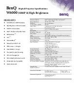 Предварительный просмотр 1 страницы BenQ W6000 Home Cinema Series Specifications