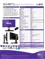 Предварительный просмотр 1 страницы BenQ XL2420T Specifications