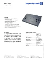 Beyerdynamic Interpreter Console SID 202 Specification Sheet preview