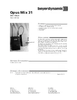 Preview for 1 page of Beyerdynamic Opus Mix 31 Operating Instructions