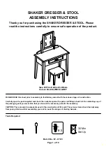 BIG FURNITURE WAREHOUSE SHAKER DRESSER & STOOL Assembly Instructions Manual предпросмотр