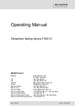 Preview for 1 page of Binder TWG 01 Operating Manual