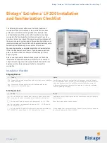 Предварительный просмотр 1 страницы Biotage Extrahera LV-200 Installation Checklist