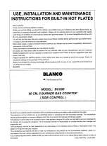 Blanco BCG95 Use, Installation And Maintenance Instructions preview