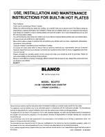 Blanco BCGF75 Use, Installation And Maintenance Instructions preview