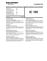 Предварительный просмотр 1 страницы Blaupunkt IC 109 Installation Instructions