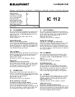 Preview for 1 page of Blaupunkt IC 112 Installation Instructions Manual