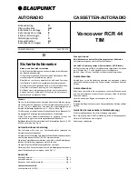 Предварительный просмотр 1 страницы Blaupunkt Vancouver RCR 44 Fitting Instructions Manual