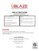 Предварительный просмотр 1 страницы Blaze BLZ-SB1 Use & Care Manual