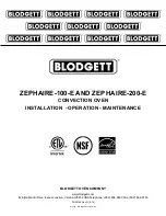 Blodgett ZEPHAIRE-100-E Installation Operation & Maintenance preview