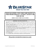 Предварительный просмотр 1 страницы BlueStar PRO LINE PL30240 Installation Use And Care Manual