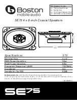 Boston Acoustics SE75 Specifications предпросмотр