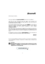 Предварительный просмотр 3 страницы Brandt UL2320 Operating And Installation Instruction