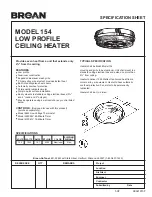 Broan 154 Specification Sheet предпросмотр