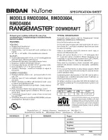 Предварительный просмотр 1 страницы Broan NuTone RANGEMASTER SRIVIDD3O04 Specification Sheet