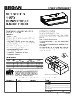 Broan QL1 Series 4-Way Convertible Range Hood Specification Sheet предпросмотр