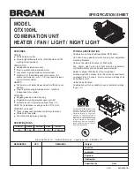 Broan QTX100HL Specification Sheet предпросмотр