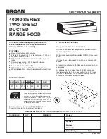 Предварительный просмотр 1 страницы Broan Two-Speed Ducted Range Hood 40000 Series Specification Sheet