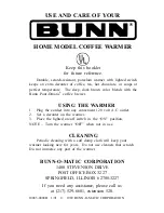 Preview for 1 page of Bunn Coffee Warmer Use And Care