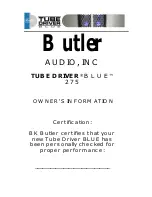 Предварительный просмотр 1 страницы Butler TUBE DRIVER BLUE 275 Owner'S Information