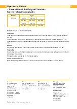 Preview for 2 page of CAB HS Series Operator'S Manual