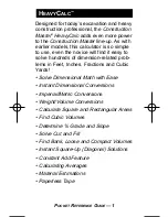 Preview for 2 page of Calculated Industries Construction
Master HeavyCalc 4320 Pocket Reference Manual